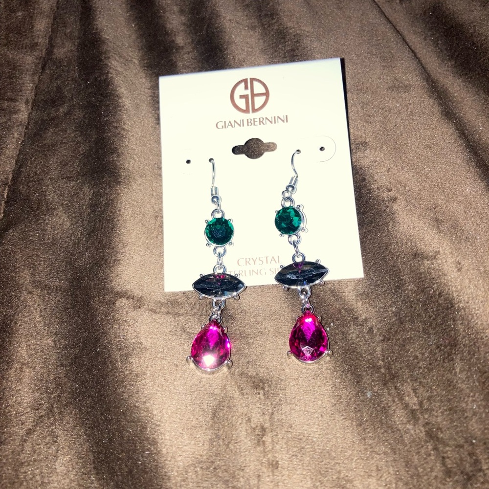Giani Bernini Silver Earrings with Pink and Green Crystals